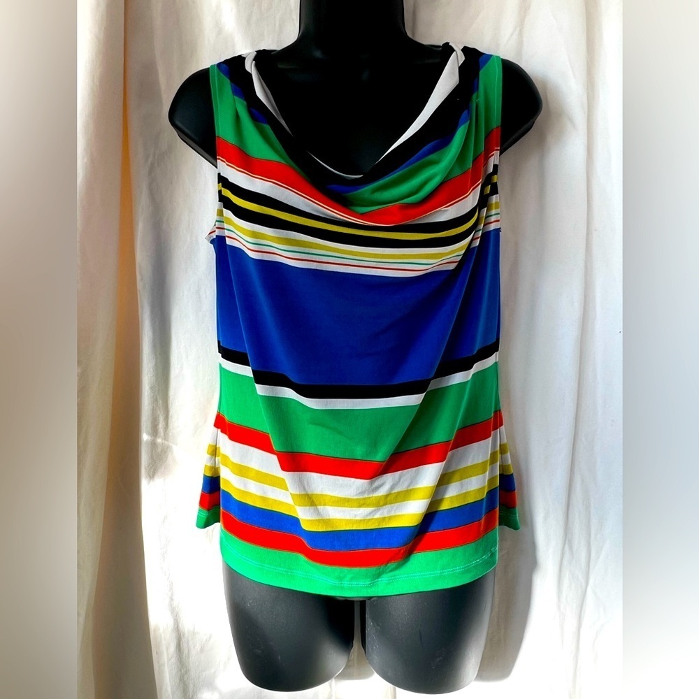 Calvin‎ Klein Striped Sleeveless Cowl Neck Bright Striped Blouse Women's Sz PM